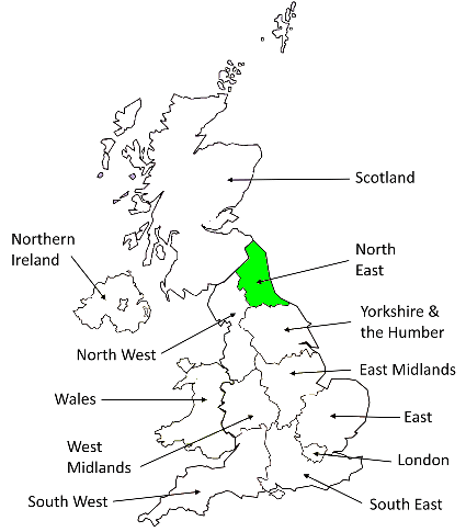 North East Map showing the North East region