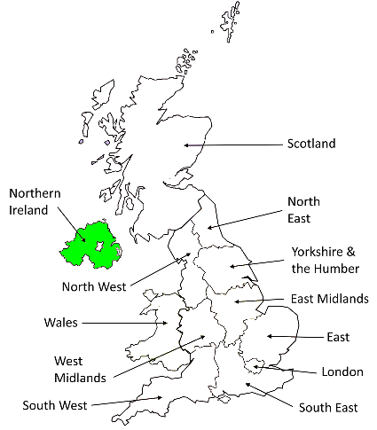Northern Ireland Map showing Northern Ireland