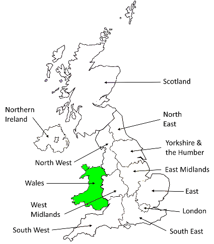 Wales Map showing Wales