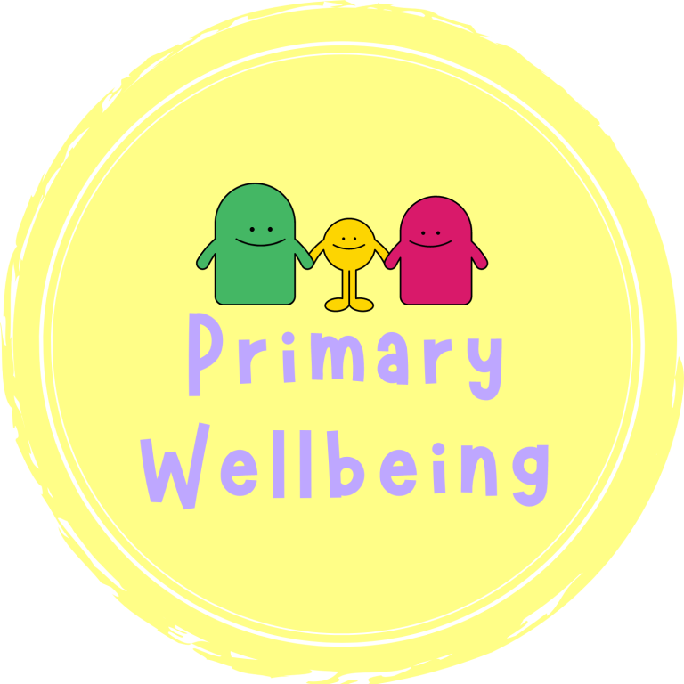 Logo for Primary Wellbeing CIC - 3 characters holding hands